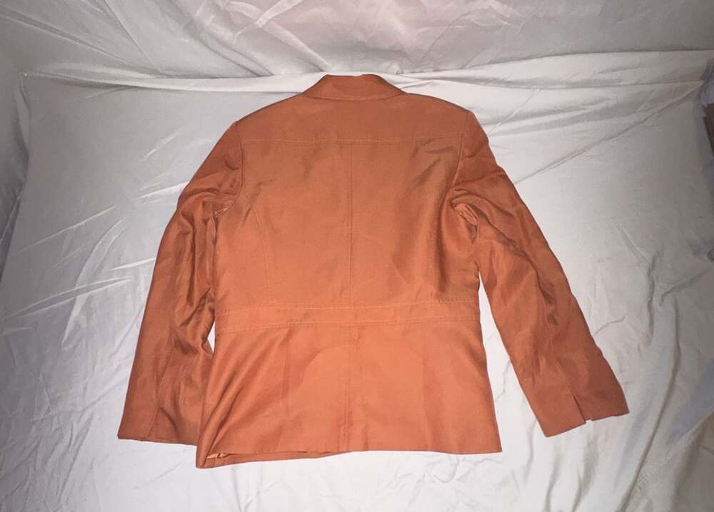 Talbots Safari Jacket Size 14 Orange Button Up Utility Pocket - Picture 11 of 11